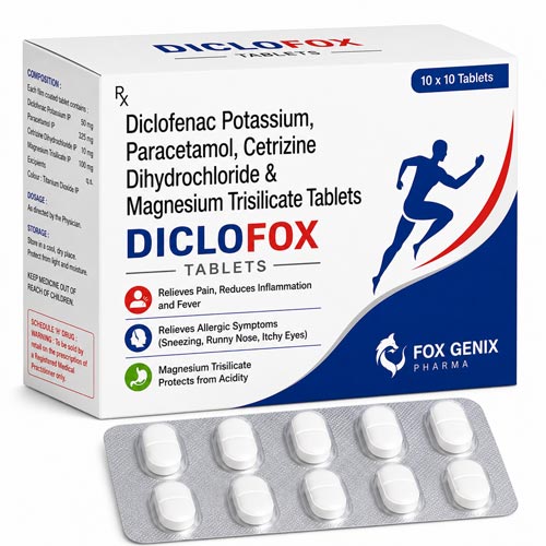 Diclofenac Potassium, Paracetamol, Cetrizine Dihydrochloride & Magnesium Trisilicate Tablets Suppliers in Thane