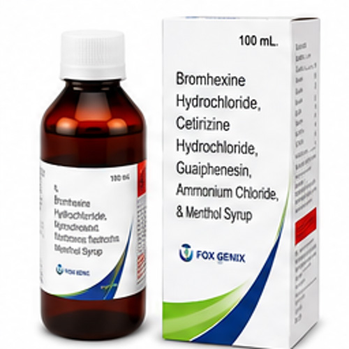 Bromhexine Hydrochloride, Cetirizine Hydrochloride, Guaiphenesin, Ammonium Chloride, & Menthol Syrup Suppliers in Thane