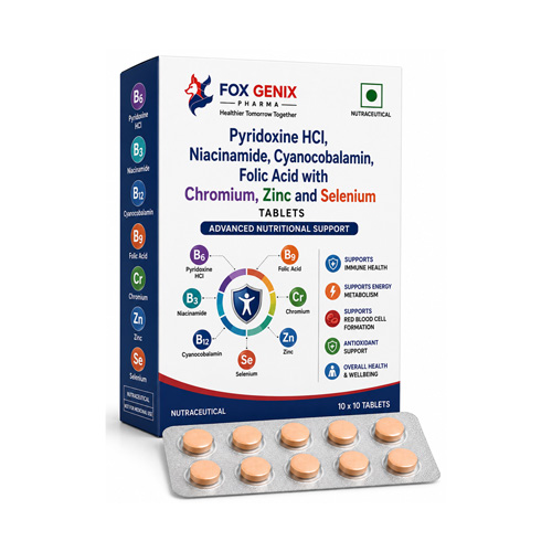 Pyridoxine Hcl, Niacinamide, Cyanocobalamin, Folic Acid with Chromium, Zinc and Selenium Tablets Suppliers in Thane