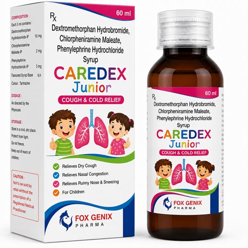 Dextromethorphan Hydrobromide, Chlorpheniramine Maleate, Phenylpherine Hydrochloride Syrup CAREDEX Junior Suppliers in Thane