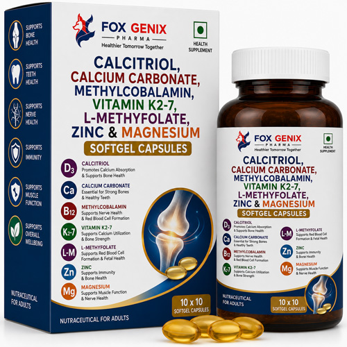 Calcitriol, Calcium Carbonate, Methylcobalamin, Vitamin K2-7, L-Methyfolate, Zinc & Magnesium Softgel Capsules Suppliers in Thane