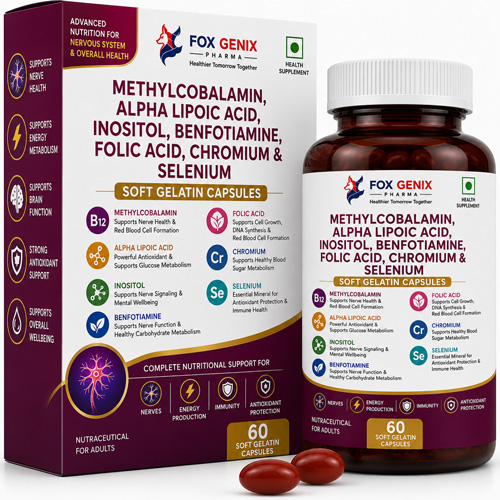 Methylcobalamin, Alpha Lipoic Acid, Inositol, Benfotiamine, Folic Acid, Chromium & Selenium Soft Gelatin Capsules Suppliers in Thane