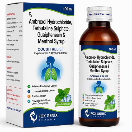 Ambroxol Hydrochloride Terbutaline Sulphate, Guaiphenesin & menthol Syrup Suppliers in Thane
