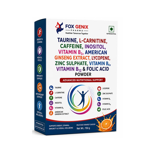 Taurine, L-Carnitine, Caffeine, Inositol, Vitamin B3, American Ginseng Extract, Lycopene, Zinc Sulphate, Vitamin B6, Vitamin B12 & Folic Acid Powder Suppliers in Thane