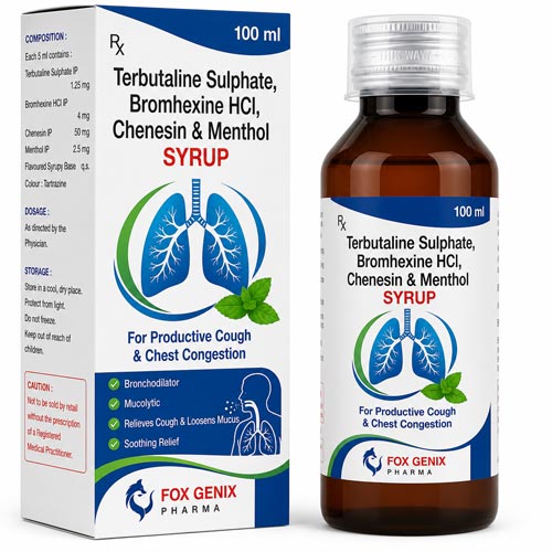 Terbutaline Sulphate. Bromhexine HCl, chenesin & Menthol SYRUP  Suppliers in Thane
